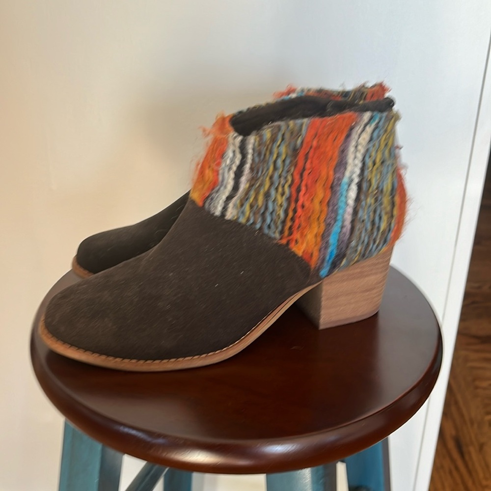 Toms Brown Ankle Boots with Colorful Knit Cuff